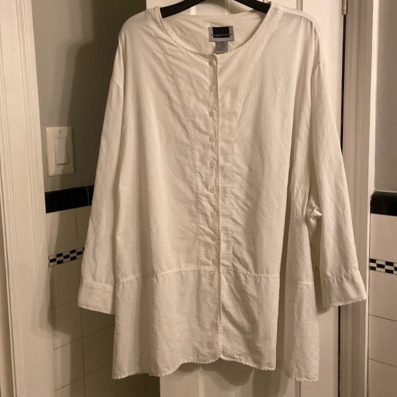 Nantucket vibes! Maggie Barnes Linen Blend Full Button Up Tunic, Size 34W - Picture 6 of 17